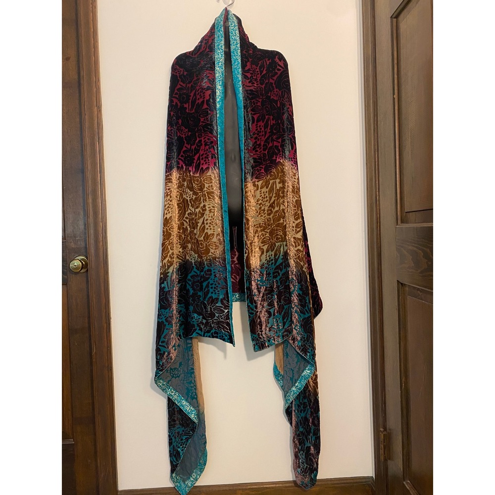 Floral Burnout Velvet Oversized Shawl Scarf Wrap Multicolor Metallic Trim 42x88 - Picture 1 of 6